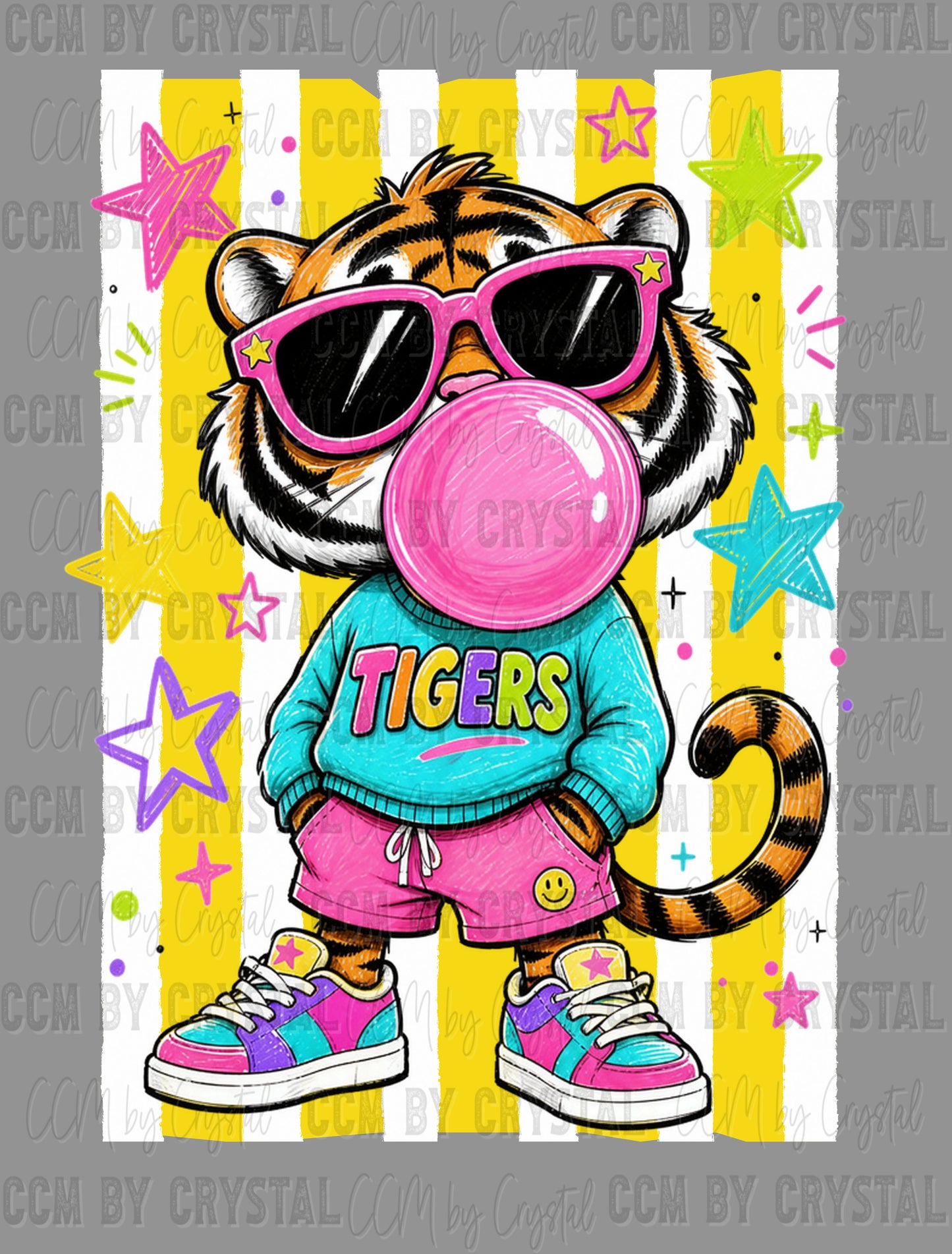 Tigers Bubble Yellow Mascot Ready to Press DTF Transfers