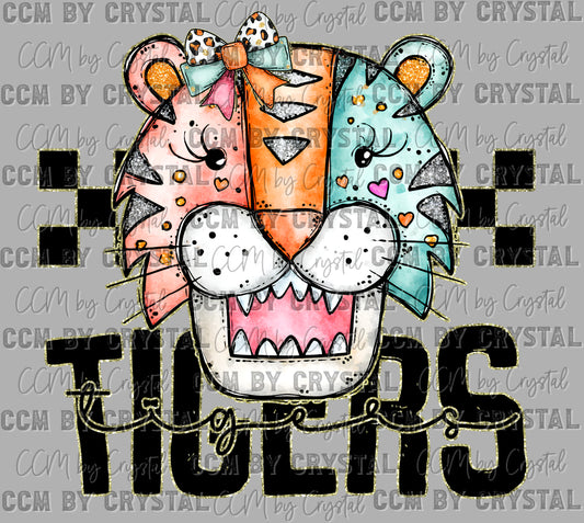 Tigers Cartoon Mascot Ready to Press Transfer DTF Transfer Sublimation Transfer