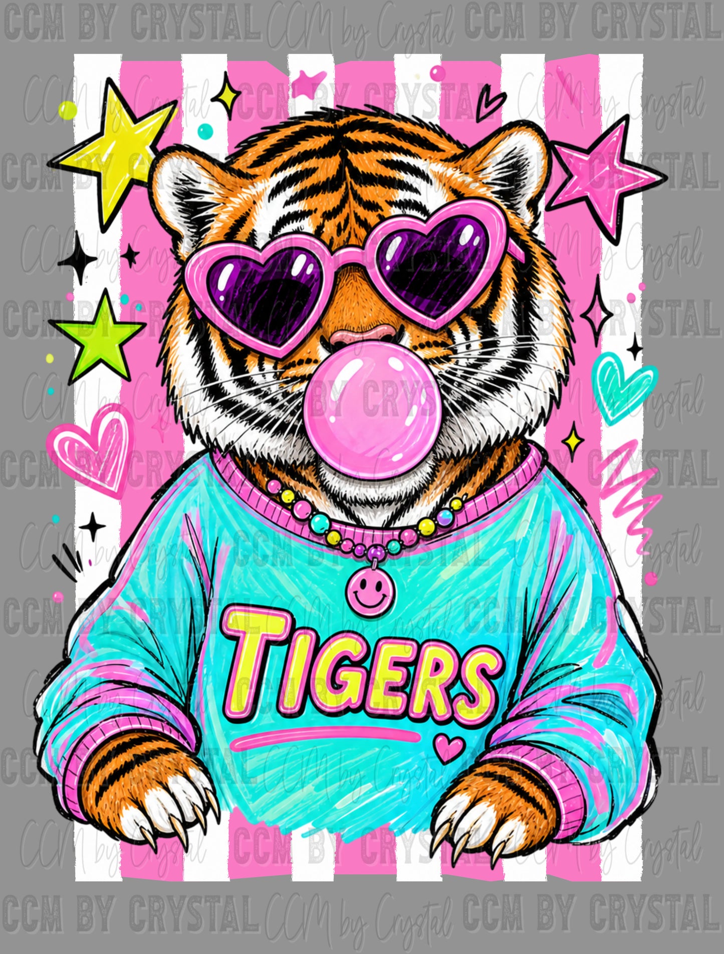 Tigers Bubble Pink Mascot Ready to Press DTF Transfers