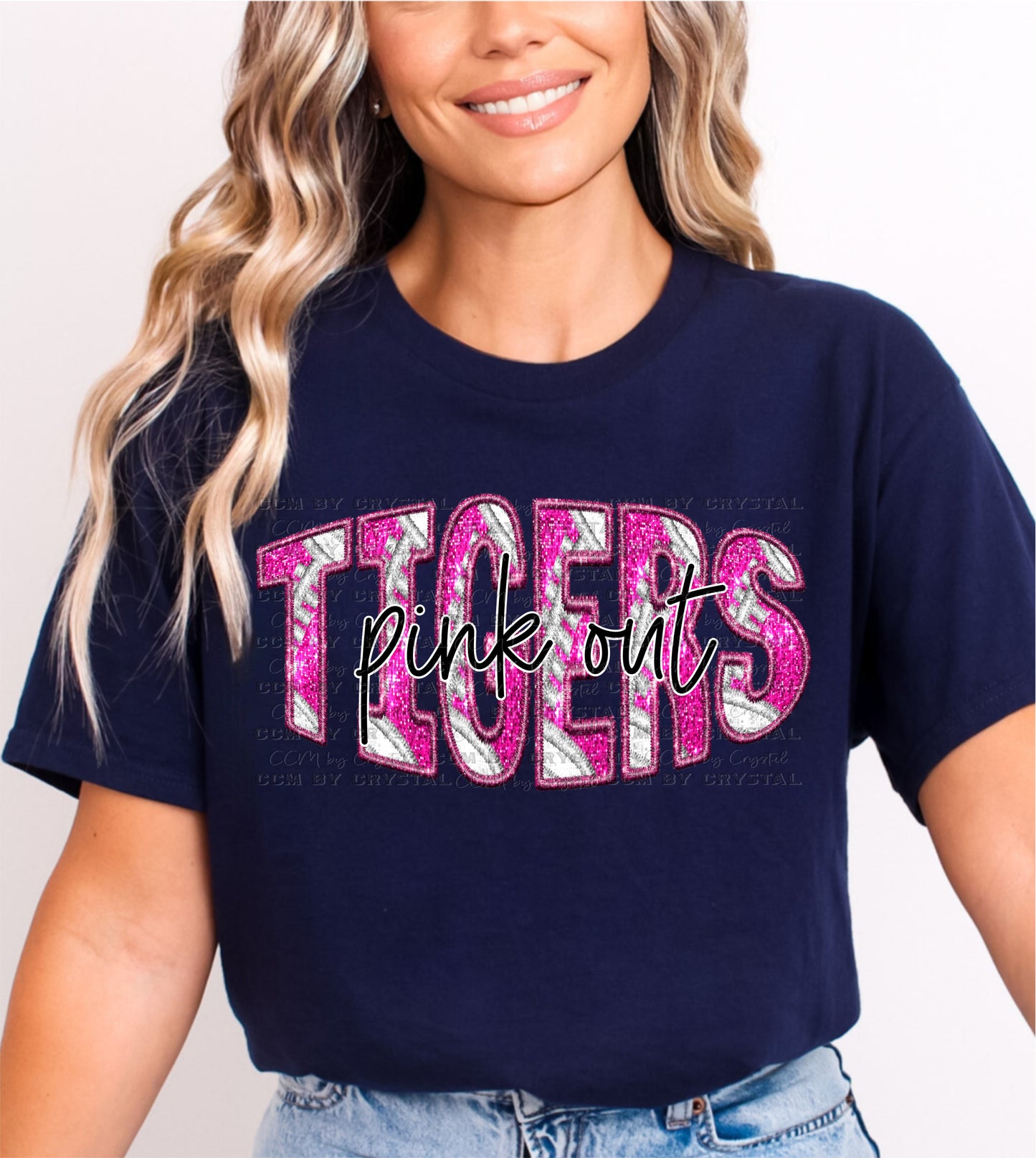 Pink Out Tigers Faux Glitter Gildan Softstyle T-Shirt
