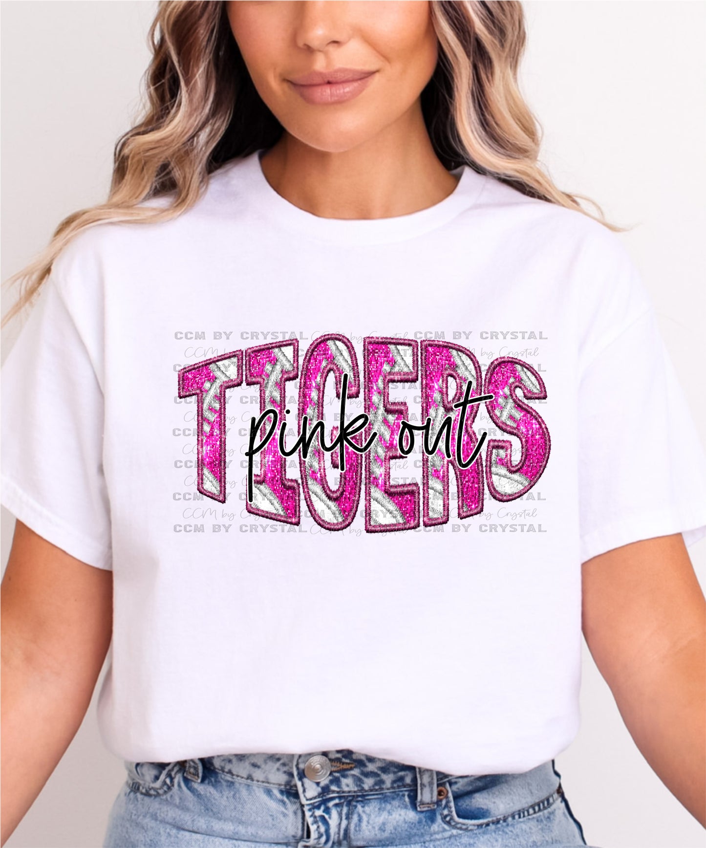 Pink Out Tigers Faux Glitter Gildan Softstyle T-Shirt