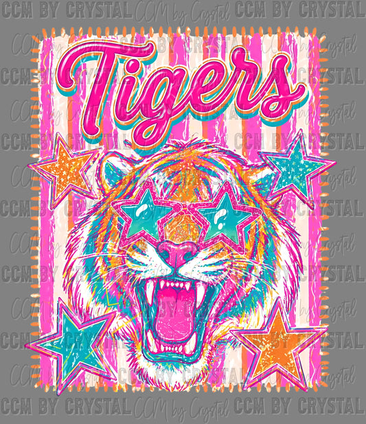 Tigers Star Mascot Ready to Press DTF Transfers Sublimation Transfers