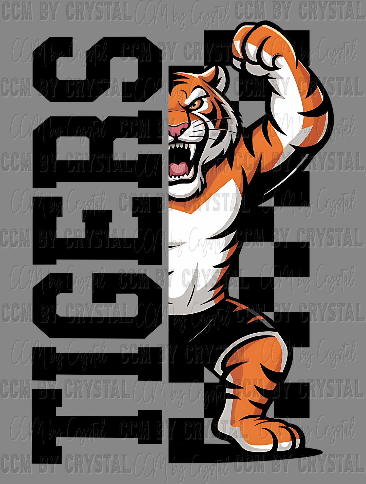 Tigers Checkered Sports Mascot Ready to Press Transfer DTF Transfer Sublimation Transfer