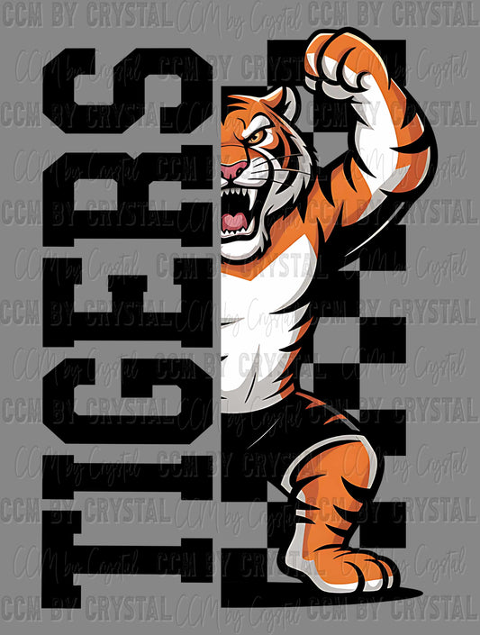Tigers Checkered Sports Mascot Ready to Press Transfer DTF Transfer Sublimation Transfer