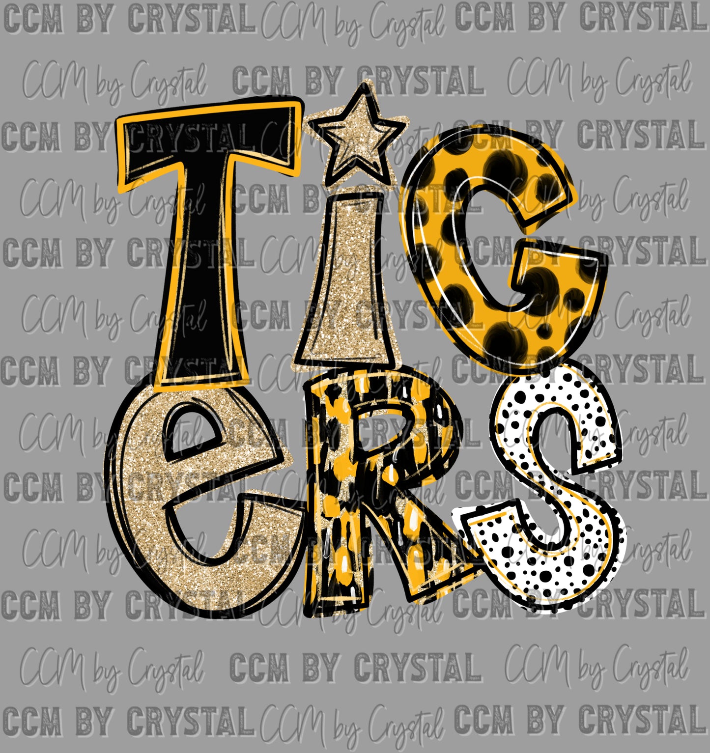 Tigers Black Yellow Gold Mascot Ready to Press Transfer DTF Transfer Sublimation Transfer