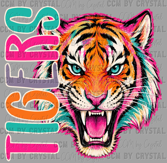 Tigers Colorful Mascot Ready to Press DTF Transfers Sublimation Transfers