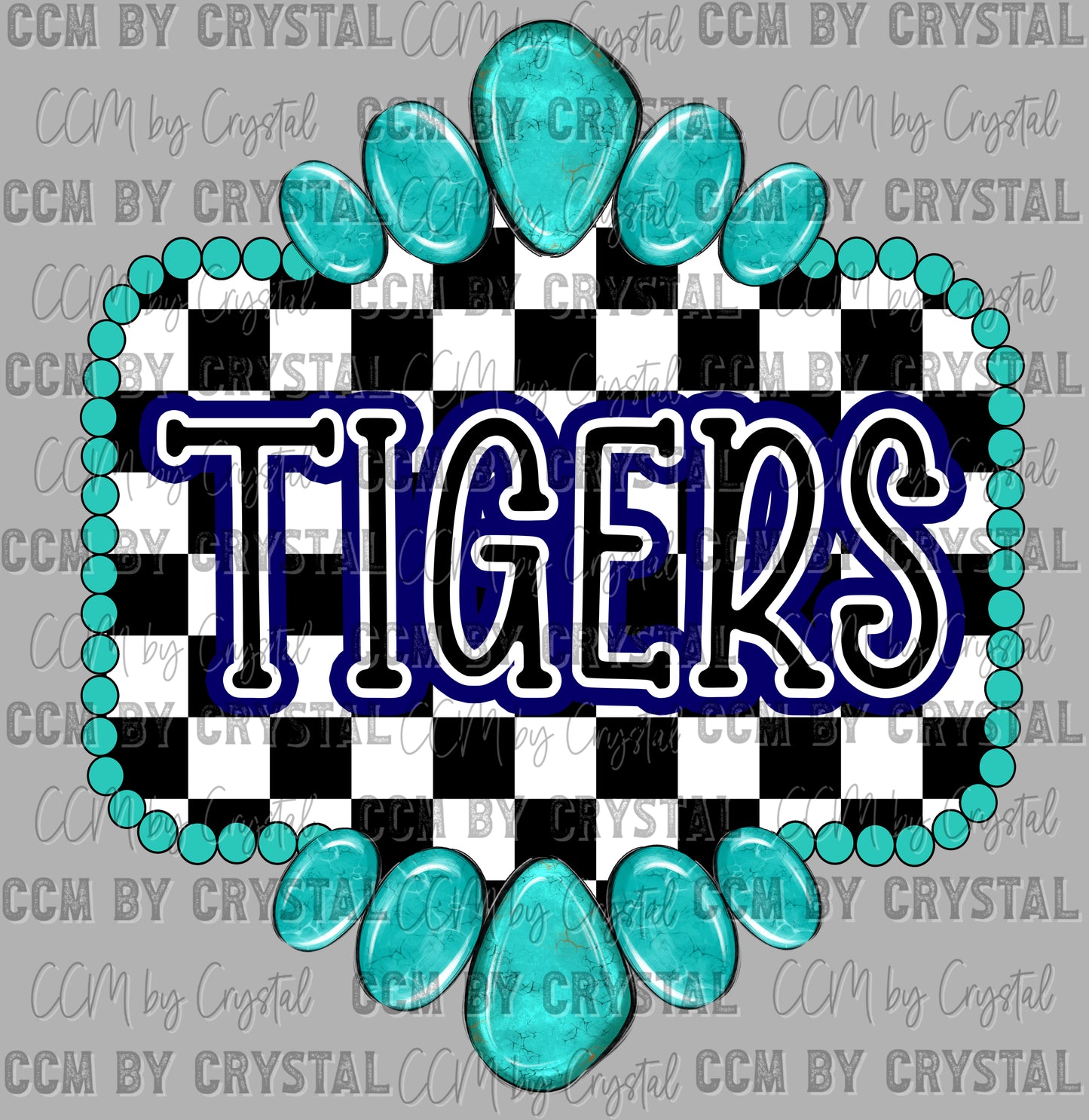 Navy Tigers Mascot Turquoise Concho Ready to Press Transfer DTF Transfer Sublimation Transfer
