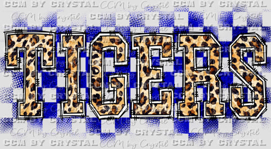 Tigers Blue Checkered Background Leopard Doodle Letters Ready to Press Transfer