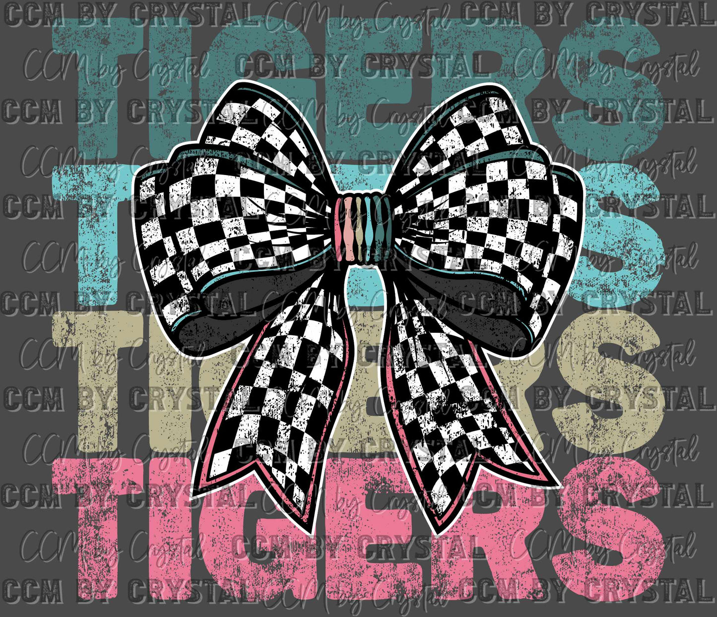Tigers Checkered Bow Ready to Press Transfer DTF Transfer Sublimation Transfer