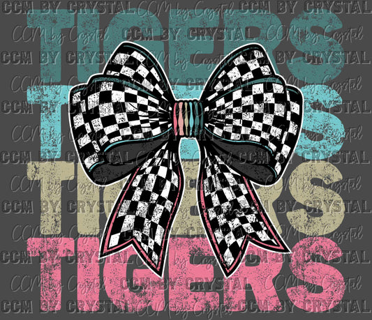 Tigers Checkered Bow Ready to Press Transfer DTF Transfer Sublimation Transfer