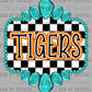 Orange Tigers Mascot Turquoise Concho Ready to Press Transfer DTF Transfer Sublimation Transfer