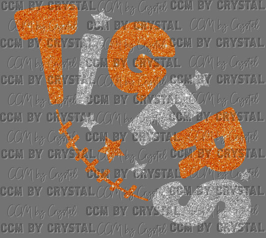 Tigers Faux Glitter Football Ready to Press Transfer DTF Transfer Sublimation Transfer