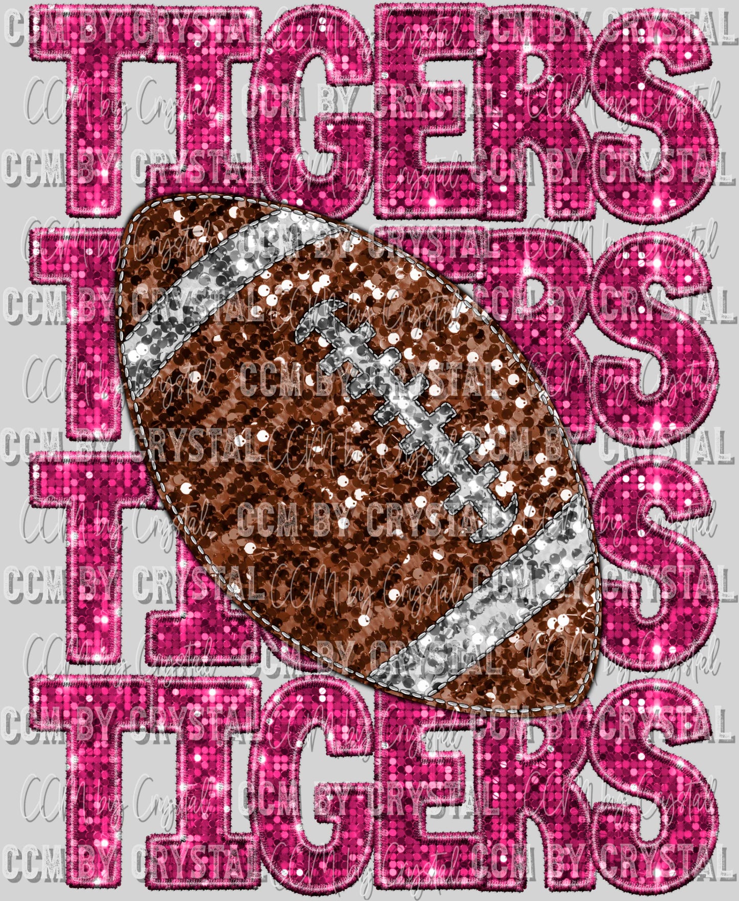 Tigers Football Pink Out Faux Embroidery Faux Sequins Mascot Ready to Press Transfer