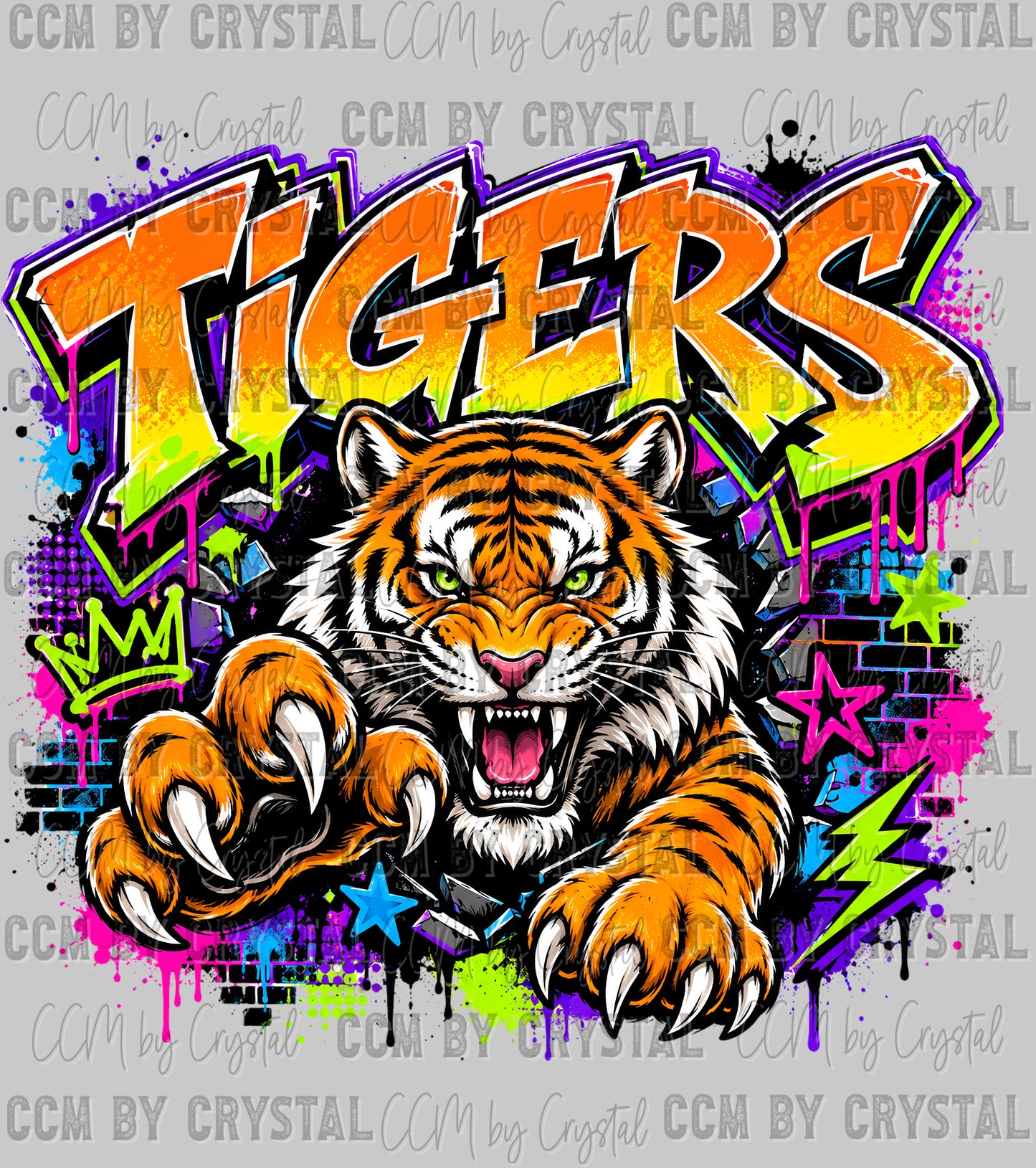 Tigers Colorful Graffiti Mascot Ready to Press DTF Transfers Sublimation Transfers