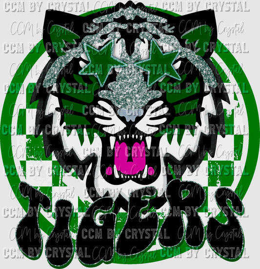 Tigers Green Black and Silver Mascot Ready to Press Transfer