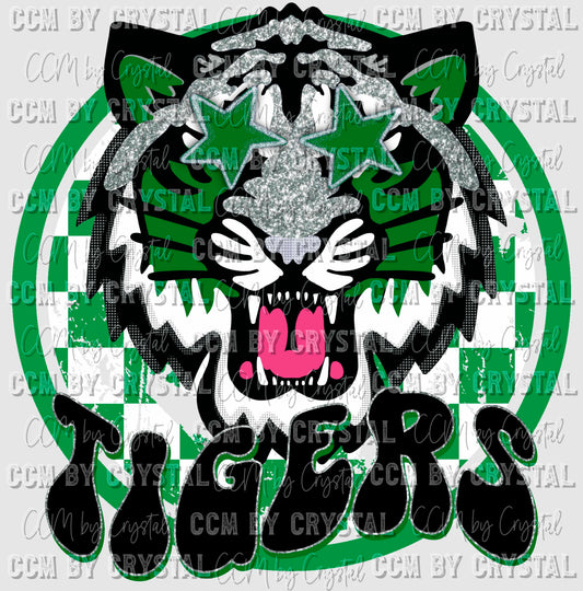 Tigers Green Black and Silver Mascot Ready to Press Transfer