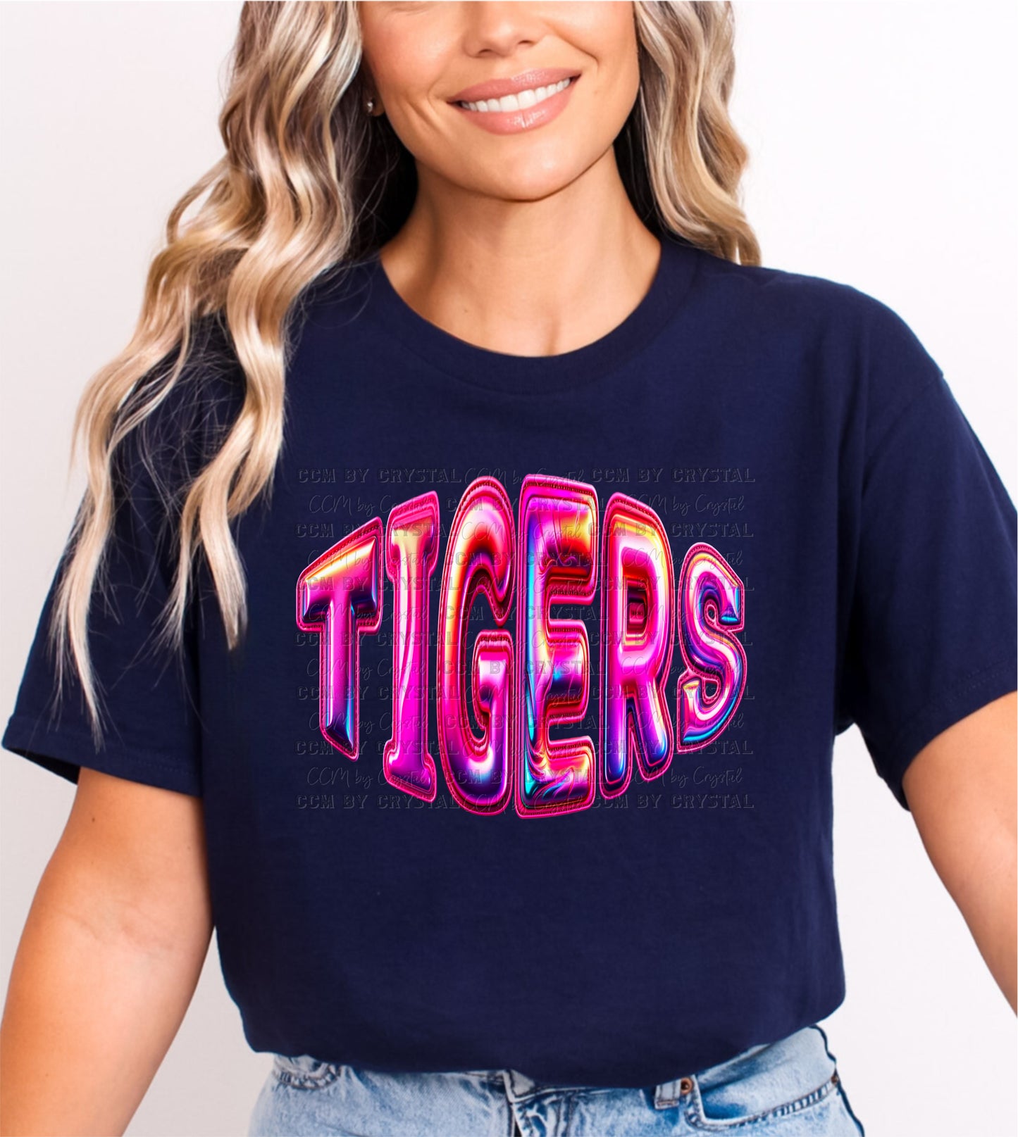 Tigers Pink Faux Holo Effect Gildan Softstyle T-Shirt