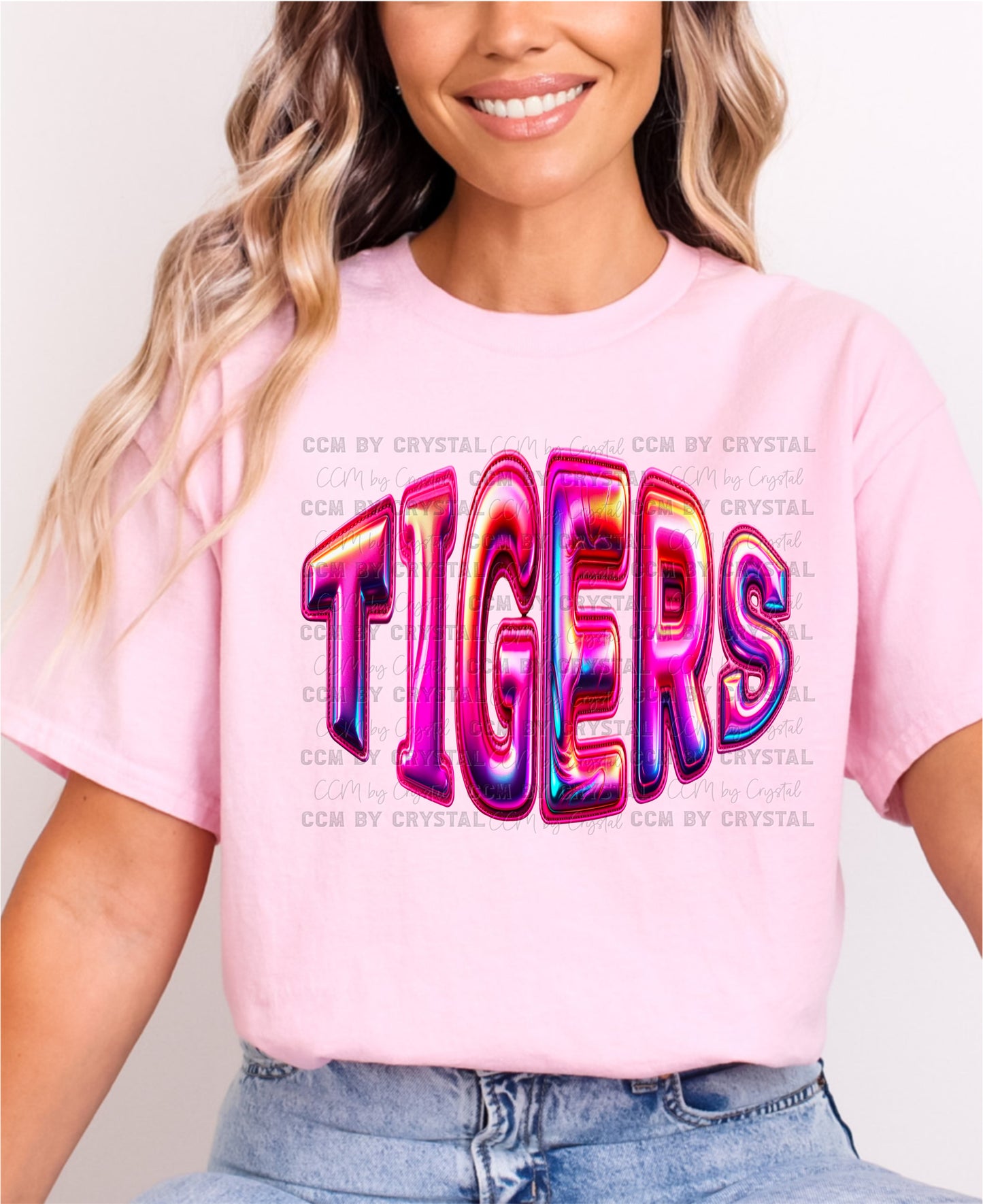 Tigers Pink Faux Holo Effect Gildan Softstyle T-Shirt