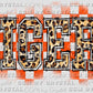 Tigers Orange Checkered Background Leopard Doodle Letters Ready to Press Transfer