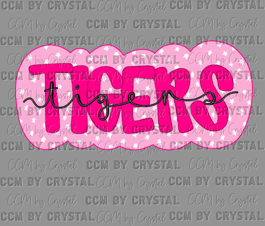 Tigers Pink Doodle Ready to Press Transfer DTF Transfer Sublimation Transfer