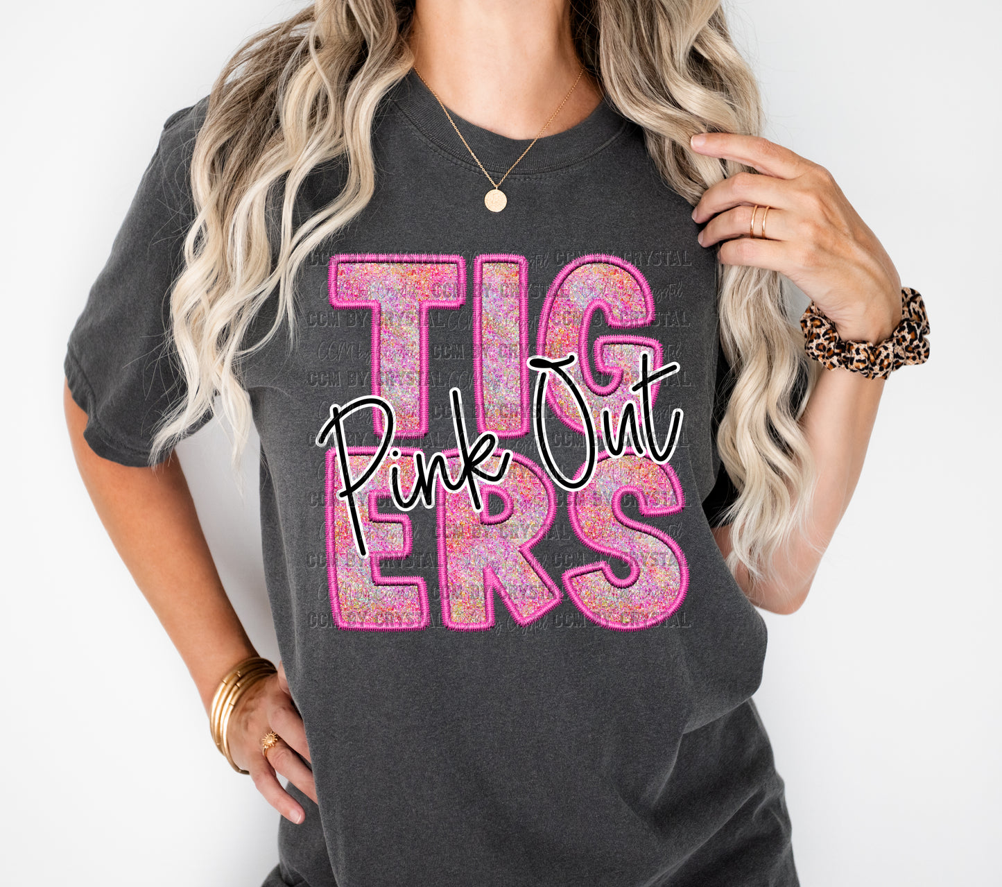 Tigers Pink Out Faux Glitter Effect Ready to Press Transfer DTF Transfer Sublimation Transfer