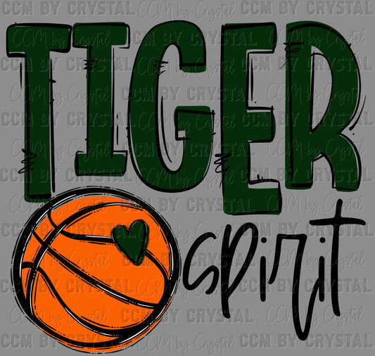 Tiger Spirit Basketball Dark Green Mascot Doodle Ready to Press Transfer DTF Transfer Sublimation Transfer