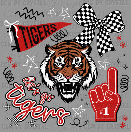Let's Go Tigers Pennant Red Sports Mascot Ready to Press Transfer DTF Transfer Sublimation Transfer