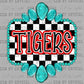 Red Tigers Mascot Turquoise Concho Ready to Press Transfer DTF Transfer Sublimation Transfer