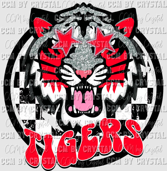 Tigers Red Black and Silver Mascot Ready to Press Transfer