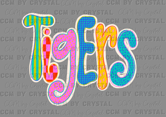 Tigers Doodle Colorful Mascot Ready to Press Transfer Direct to Film DTF Transfers