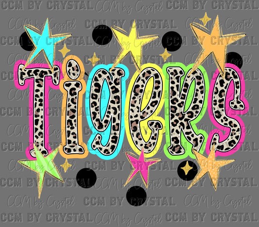 Tigers Colorful Leopard Mascot Ready to Press DTF Transfers Sublimation Transfers