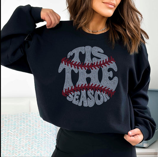 Tis the Season Baseball Softball 11" Spangle Transfer Bling Ready to Press Transfer Sparkle Transfer
