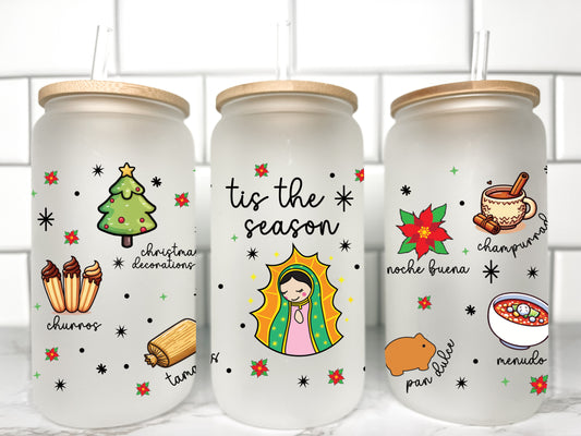 Tis the Season Christmas UV DTF Transfer 16oz Libby Glass Can Wrap Ready to Apply
