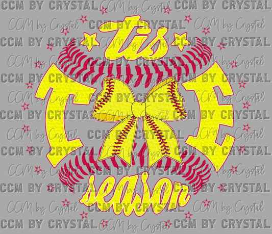 Tis the Season Softball Bow Ready to Press Transfer DTF Transfer Sublimation Transfer