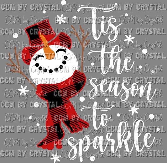 Tis the Season to Sparkle Snowman Christmas Ready to Press Transfer