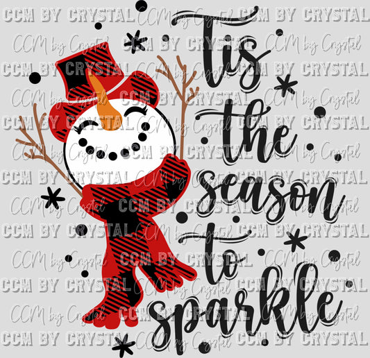 Tis the Season to Sparkle Snowman Winter Christmas Ready to Press Transfer