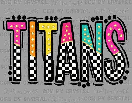 Titans Colorful Checkered Mascot Ready to Press Transfer DTF Transfer Sublimation Transfer