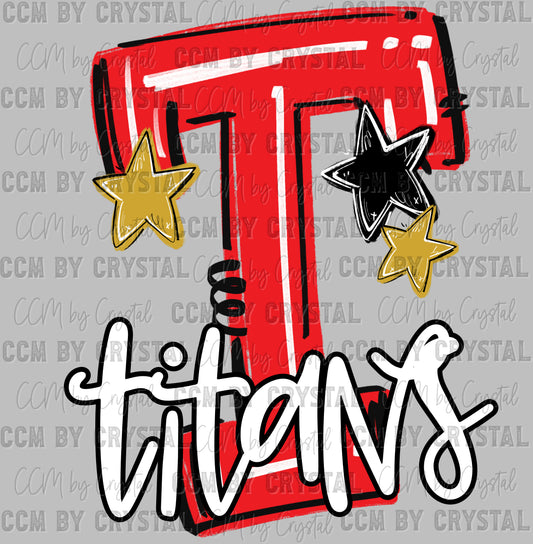 T Titans red Gold Mascot Ready to Press DTF Transfers Sublimation Transfers
