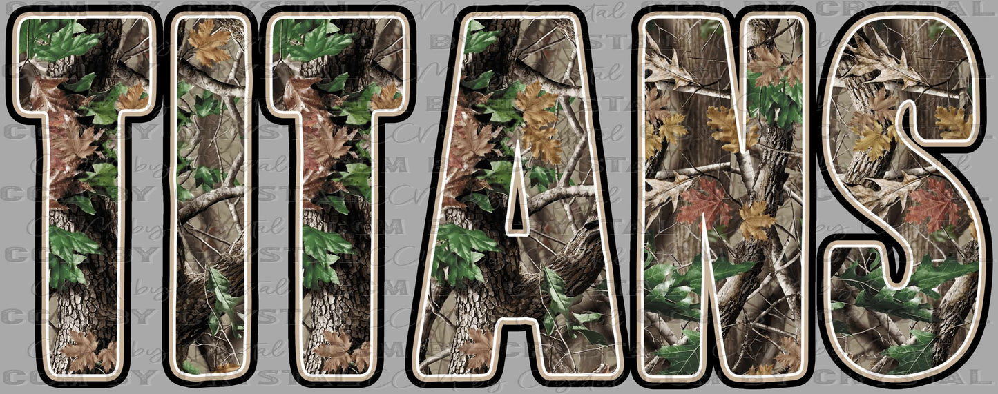 Titans Camo Black Outline Mascot Ready to Press Instant Peel DTF Transfers Sublimation Transfers