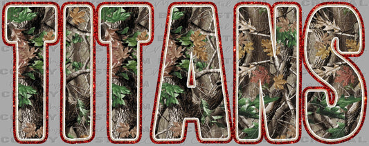 Titans Camo Red Glitter Effect Outline Mascot Ready to Press Instant Peel DTF Transfers Sublimation Transfers