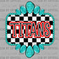Red Titans Mascot Turquoise Concho Ready to Press Transfer DTF Transfer Sublimation Transfer