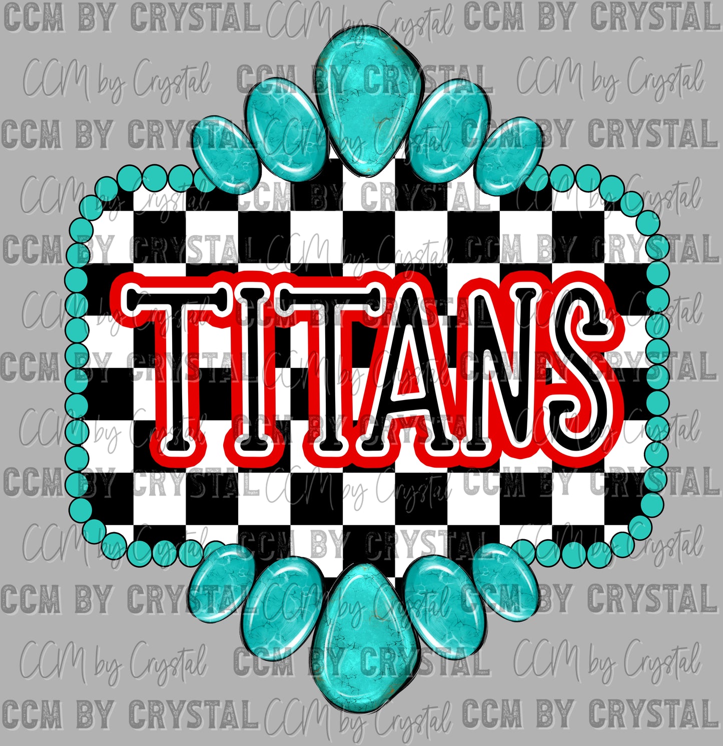 Red Titans Mascot Turquoise Concho Ready to Press Transfer DTF Transfer Sublimation Transfer