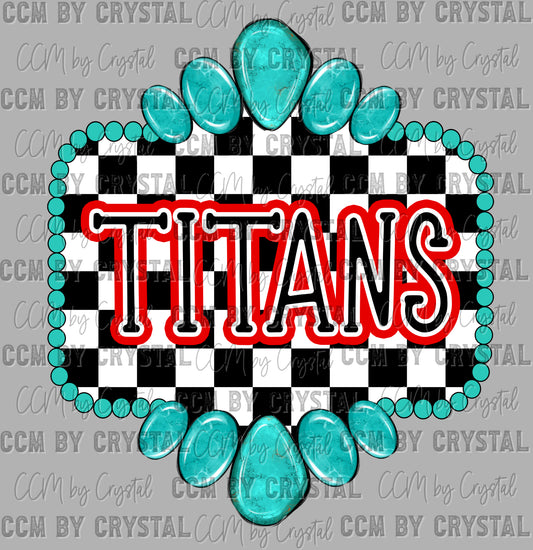 Red Titans Mascot Turquoise Concho Ready to Press Transfer DTF Transfer Sublimation Transfer