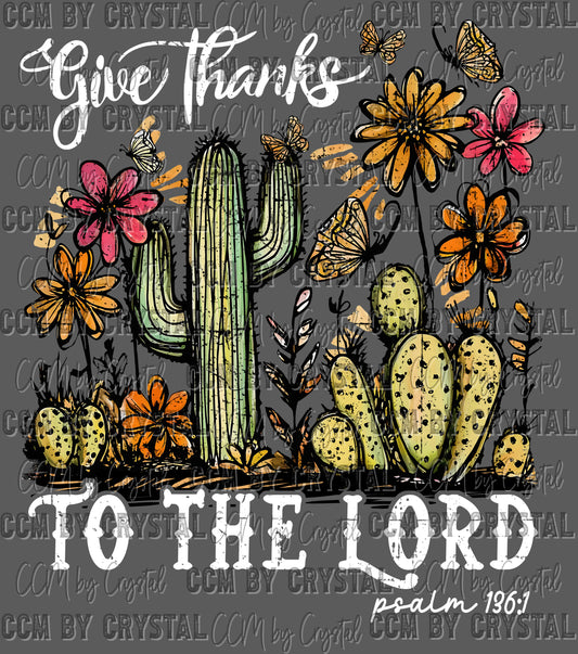 Give Thanks to the Lord Cactus Floral Christianity UV DTF Transfer Sticker UV Transfer Ready to Apply
