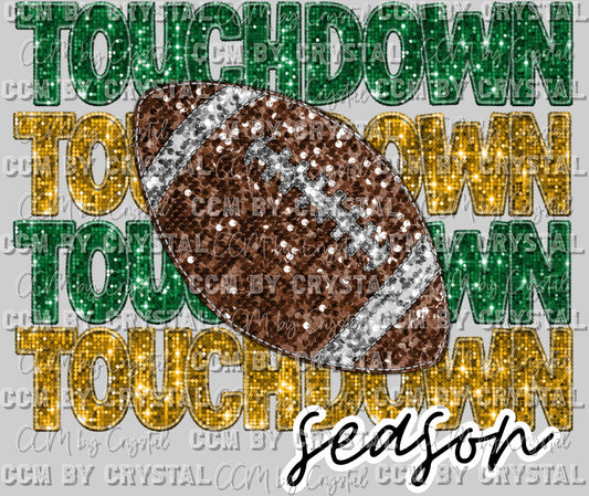 Touchdown Season Football Faux Embroidery Faux Sequins Ready to Press Transfer