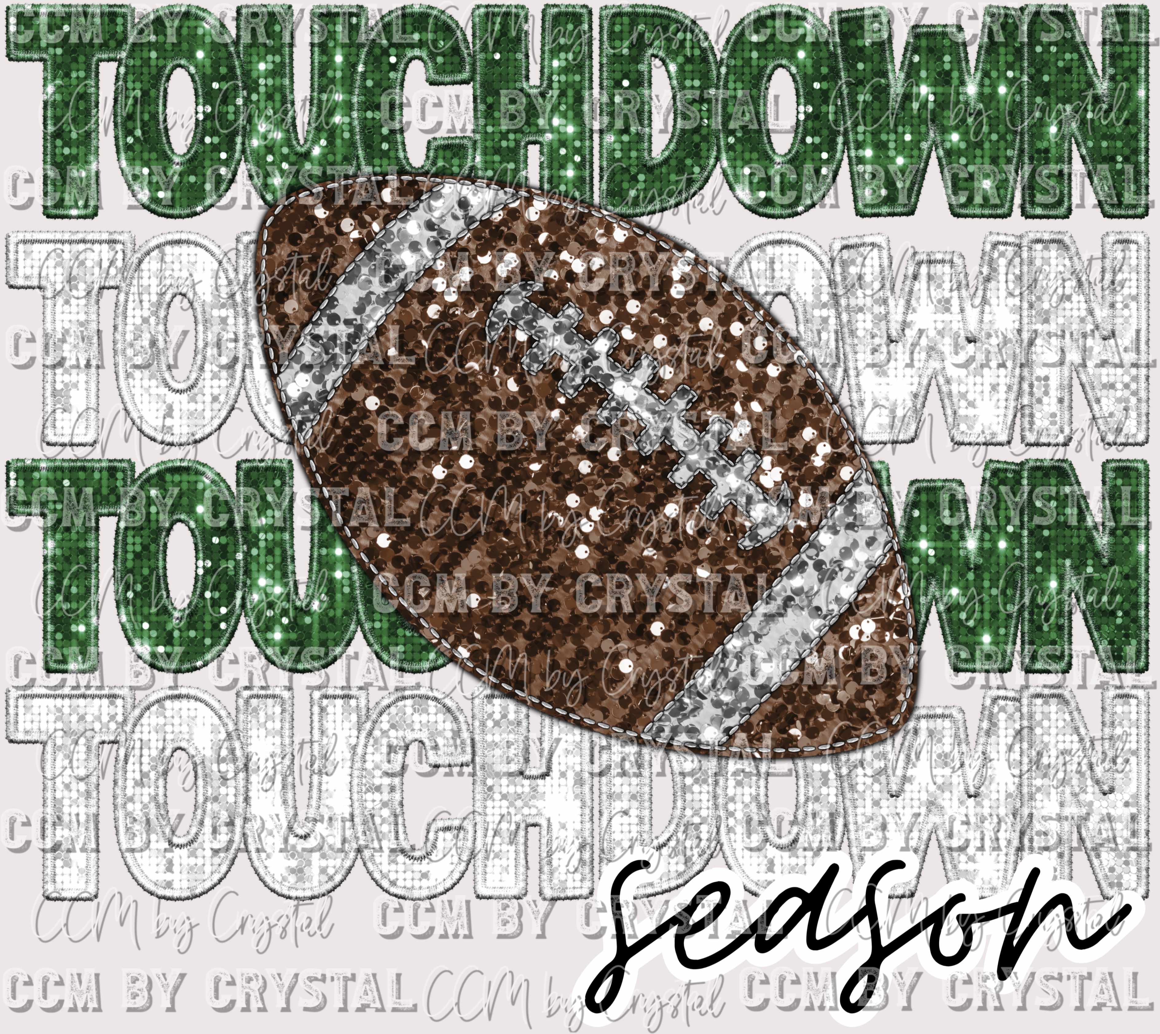 Touchdown Season Faux Embroidery Faux Sequins Football Green and White ...