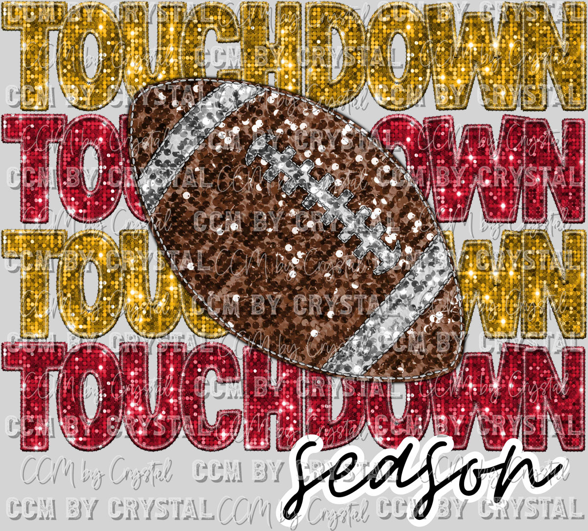 Touchdown Red Touchdown Season Red and Gold Football Faux Sequins Faux Embroidery Re ...