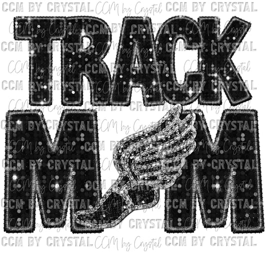 Track Mom Faux Sequins Faux Embroidery Ready to Press Transfer