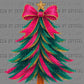 Christmas Tree Dark Pink Green Faux GlitterReady to Press Instant Peel DTF Transfers Sublimation Transfers