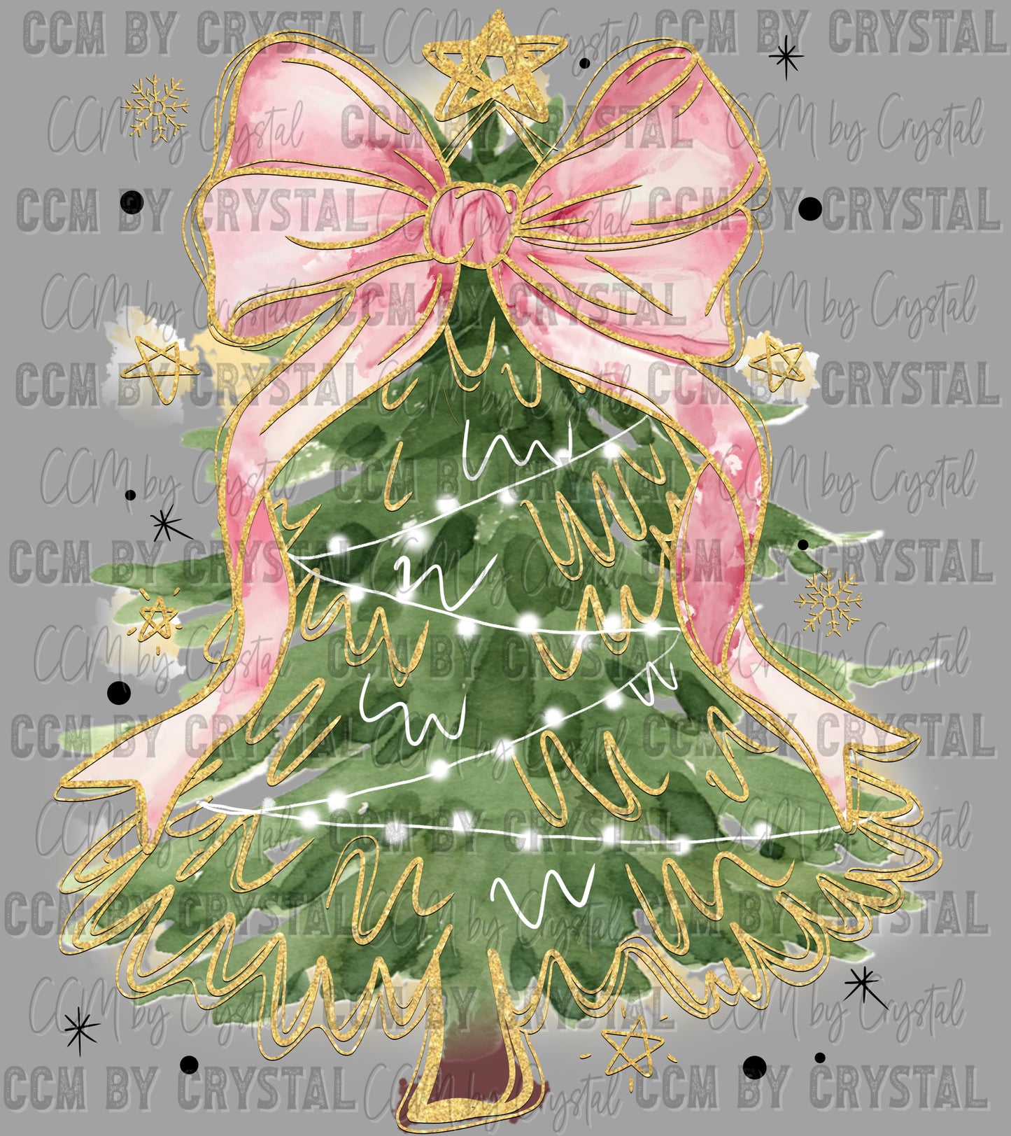 Christmas Tree Pink Bow Ready to Press Transfer DTF Transfer Sublimation Transfer